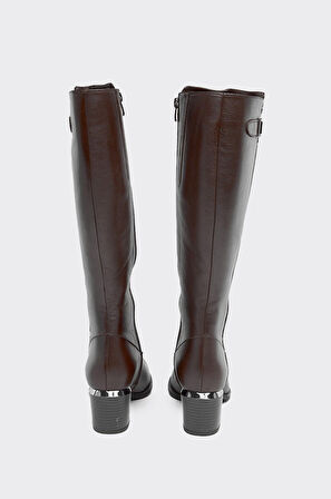 Hakiki Deri Fermuarlı Kadın Çizme