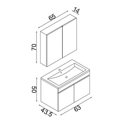 Teta Home Tokyo 65 CM Mdf Banyo Dolabı Seti