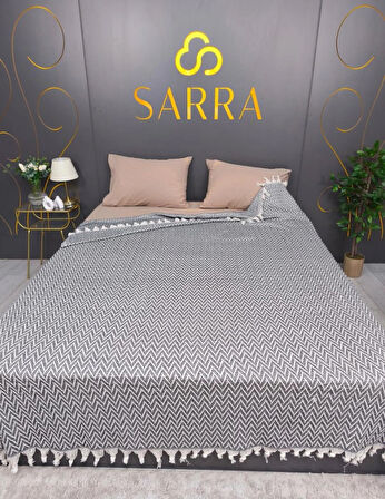 SARRA HOME 200X220 ZİKZAK PEŞTEMAL PİKE - SİYAH