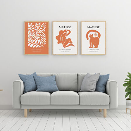 Turuncunun Büyüsü Matisse  Duvar Tablosu Çerçeveli 3'lü Set