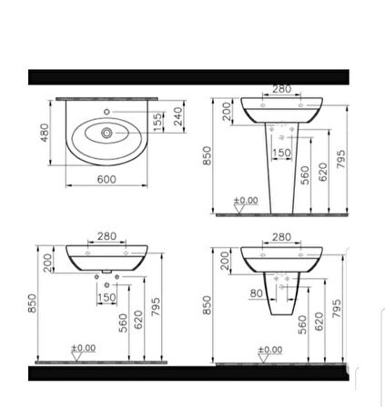 Form 500 Lavabo 60 cm - ( ayak hariçtir )