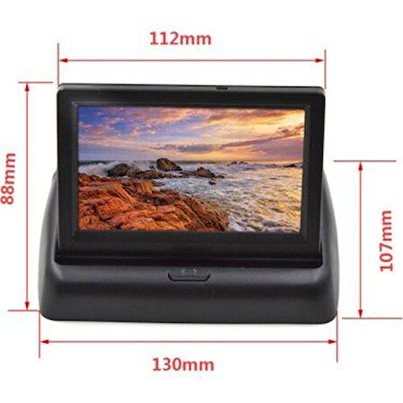 KARE KATLANIR EKRAN+KAMERA 4.3 İNÇ PMX+ARAÇ PARK SENSÖRÜ 22MM SİYAH PMX SESLİ