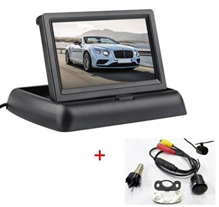 KARE KATLANIR EKRAN+KAMERA 4.3 İNÇ PMX+ARAÇ PARK SENSÖRÜ 22MM SİYAH PMX SESLİ