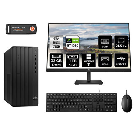 HP PRO TOWER 290 G9 MX0ESD528 i3 13100 32GB RAM 1TB SSD GT1030 4GB 21.5" W11H MASAÜSTÜ PC