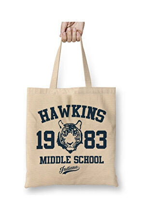 Hawkins Middle School Stranger Things Bez Çanta Uzun Saplı Alışveriş Çantası Plaj Çantası