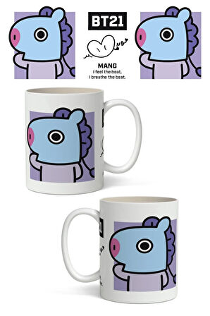 BT21 Mang Temalı Beyaz Kupa Bardak Sevgiliye Arkadaşa Hediye