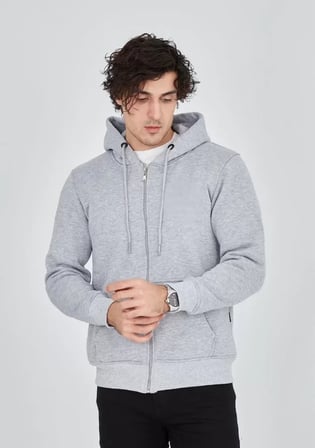 BiCOMI Unisex Tam Fermuarlı, Ayarlanabilir Kapüşonlu Günlük Termal Konfor Sweatshirt – Melanj Gri