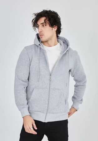 BiCOMI Unisex Tam Fermuarlı, Ayarlanabilir Kapüşonlu Günlük Termal Konfor Sweatshirt – Melanj Gri