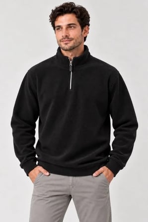 Biçomi Erkek Soğuk Geçirmez Termal Polar Dik Yaka Yarım Fermuarlı Nefes Alan Rahat Kesim Kışlık Sweatshirt