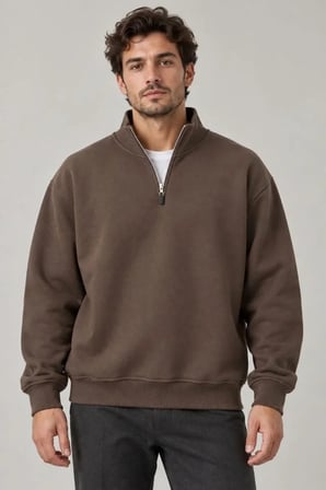 Biçomi Erkek Ekstra Kalın 3 İplik İçi Şardonlu Rahat Kalıp Kışlık Dik Yaka Sweatshirt – Kahve