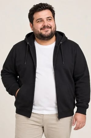 Biçomi Büyük Beden Termal Konforlu İçi Polar Şardonlu Tam Fermuarlı Kışlık Sweatshirt Ceket (Battal)