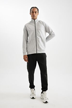 DeFactoFit Standart Fit Normal Kesim Fermuarlı Skuba Dalgıç Kumaş Cepli Dik Yaka Sporcu Hırka D1895AX24AUGR523