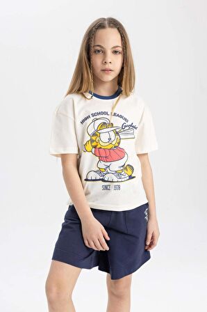 DeFacto Kız Çocuk Garfield Relax Fit Bisiklet Yaka Kısa Kollu Tişört C1449A824SMER99