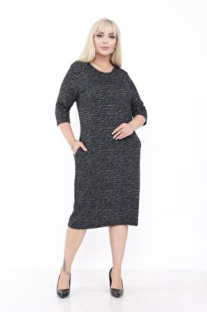Büyük Beden Cepli Kışlık Esnek Elbise 42D-2232