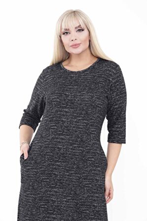 Büyük Beden Cepli Kışlık Esnek Elbise 42D-2232