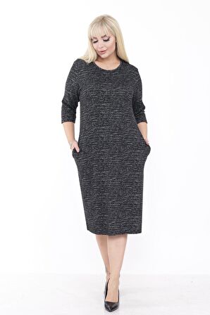 Büyük Beden Cepli Kışlık Esnek Elbise 42D-2232