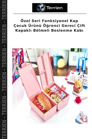 Özel Seri Fonksiyonel Kap Çocuk Ürünü Öğrenci Gereci Çift Kapaklı Bölmeli Beslenme Kabı