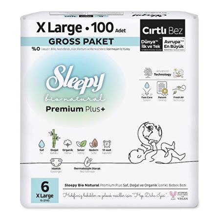 Sleepy Bio Natural Gross Paket Bebek Bezi 6 Numara Xlarge 100 Adet