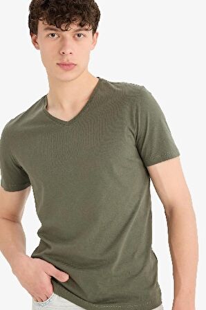 DeFacto Slim Fit Dar Kesim V Yaka Basic Düz Kısa Kollu %100 Pamuk Tişört M7668AZ25SPKH244