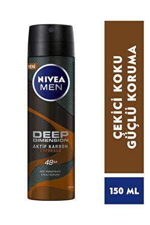 Nivea Men Erkek Deodorant Deep Dimension Espresso 150 ml X3 Adet,48 Saat Anti-perspirant Koruma