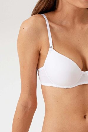 2'li Ekonomik Paket Beyaz 6805 Adria Balenli Push Up Dolgulu Micro Sütyen Set