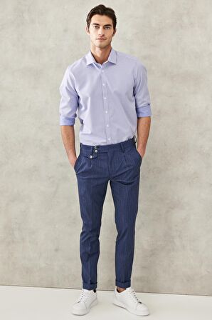 Erkek Beyaz-mavi Ütü Gerektirmeyen Non-iron Slim Fit Dar Kesim %100 Pamuk Gömlek