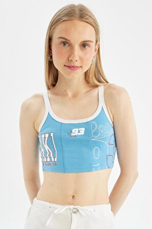 DeFacto Coool Fitted Baskılı Crop Askılı Atlet D1421AX24SMBE339