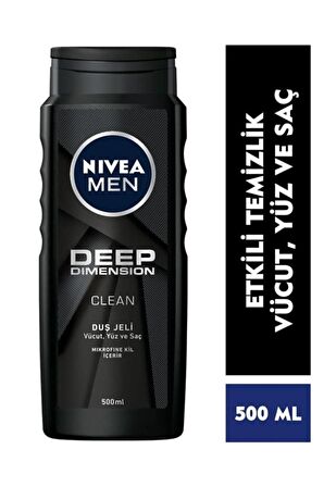 NIVEA MEN Erkek Deep Dimension Banyo Ve Duş Jeli 500ml, 3'ü1 Arada Komple Bakım, Vücut Saç Ve Yüz, X6 Adet