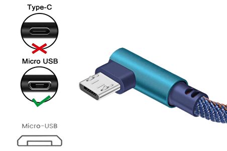 1 Metre Mikro USB Android Kablosu Sağ Açılı 90 Derece Mikro USB Örgülü Kopmaz bükülmez  Şarj Kablosu