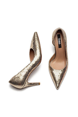 Kadın Klasik Düz Stiletto Sivri Burun Açık Topuklu Ayakkabı GOLD 4300