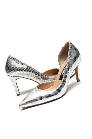 Kadın Klasik Düz Stiletto Sivri Burun Açık Topuklu Ayakkabı GÜMÜŞ  4300