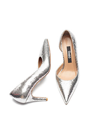 Kadın Klasik Düz Stiletto Sivri Burun Açık Topuklu Ayakkabı GÜMÜŞ  4300