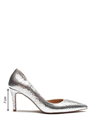 Kadın Klasik Düz Stiletto Sivri Burun Açık Topuklu Ayakkabı GÜMÜŞ  4300