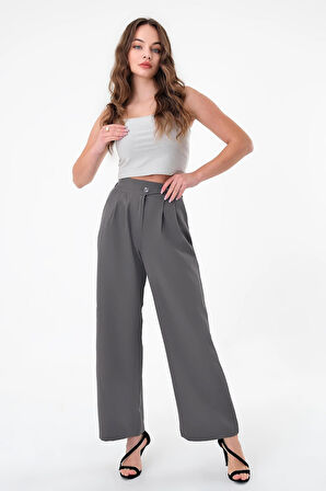 Kadın Antrasit Kore Model Palazzo Pantolon