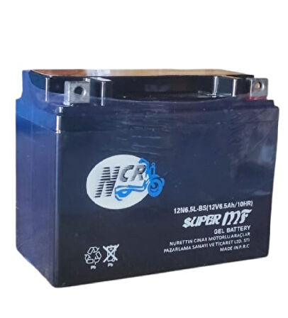NCR 12N6.5L-BS  6.5AMPER  MOTOSİKLET AKÜSÜ EBATLAR: 138*65*100 mm