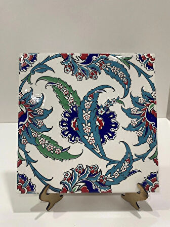 Armada Çini 20x20 Cm AC 1 Yaprak Desenli Kütahya Çini Karo