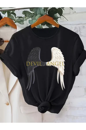 Unisex Devil Angel Baskılı Tasarım Tshirt