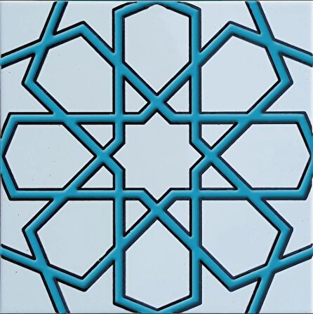 Armada Çini 20x20 Cm SP 89-v Turkuaz Beyaz Türkmen Yıldızı Çini Karo
