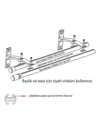 20 mm Kornişli Dekoratif Alüminyum Tek Raylı Rustik  Perde Askısı