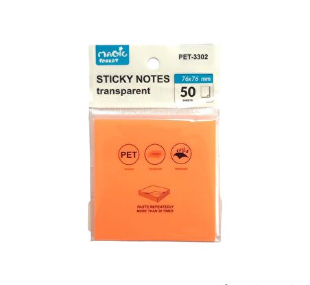 Maxx Sticky Notes Şeffaf Post-İt 76x76 - 50 Yaprak – Neon Turuncu