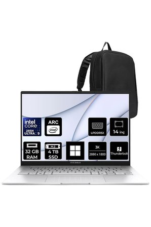 Zenbook 14 Intel Core Ultra 9 285H 32GB RAM 4TB SSD 14" 3K (2880x1800) OLED 120Hz Win11 Pro UX3405CAST1169P315 Notebook + PER4 Çanta