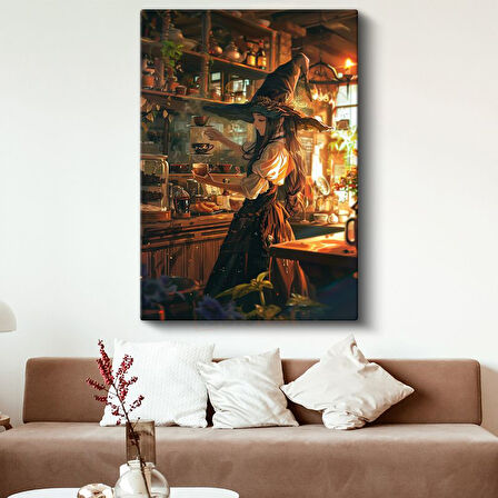 Cadı Kahvesi - Altın Işıltılı Atmosfer Anime Kanvas Tablo