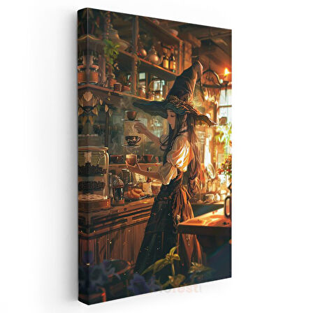 Cadı Kahvesi - Altın Işıltılı Atmosfer Anime Kanvas Tablo