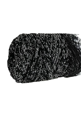 Makrome İpi 3mm Polyester Siyah Gümüş  Simli