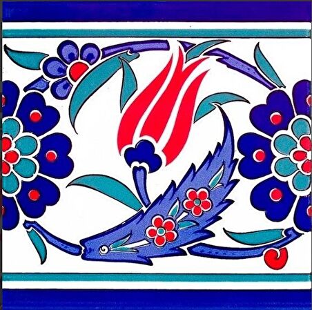 Armada Çini 20x20 Cm KS 26 İznik Lale Desenli Seramik Çini Bordür
