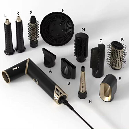 Robx 818 11 Başlık Multi Styler Hava Üflemeli Saç Şekillendirme Kurutma Çok Fonksiyonlu Ultra Set