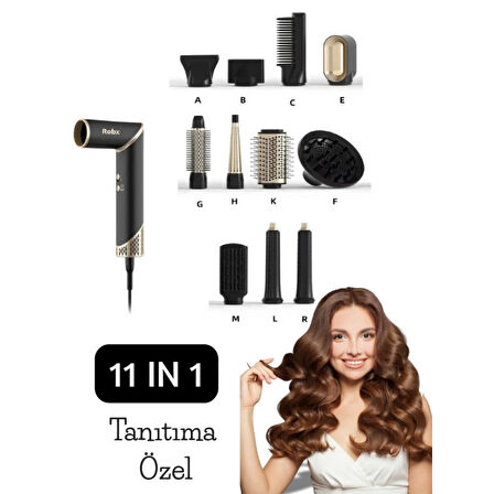 Robx 818 11 Başlık Multi Styler Hava Üflemeli Saç Şekillendirme Kurutma Çok Fonksiyonlu Ultra Set