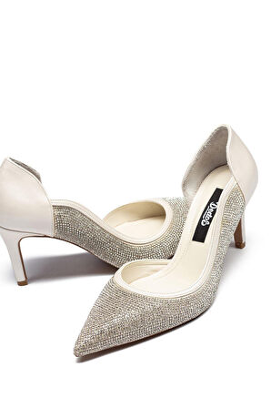 Kadın Stiletto Abiye Taş İşlemeli Sivri Burun Açık Topuklu Ayakkabı 4305