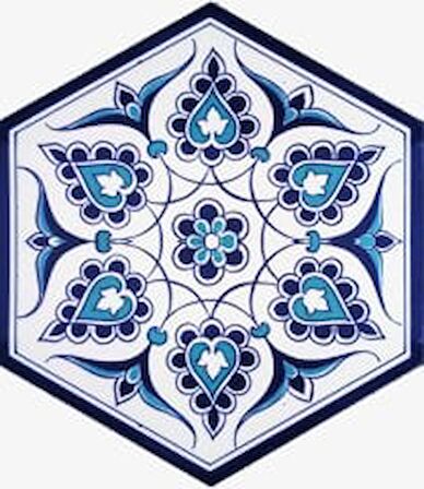 Armada Çini 21x23 Cm AL 4 İznik Desenli  Altıgen Çini Karo
