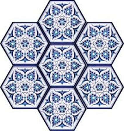 Armada Çini 21x23 Cm AL 4 İznik Desenli  Altıgen Çini Karo